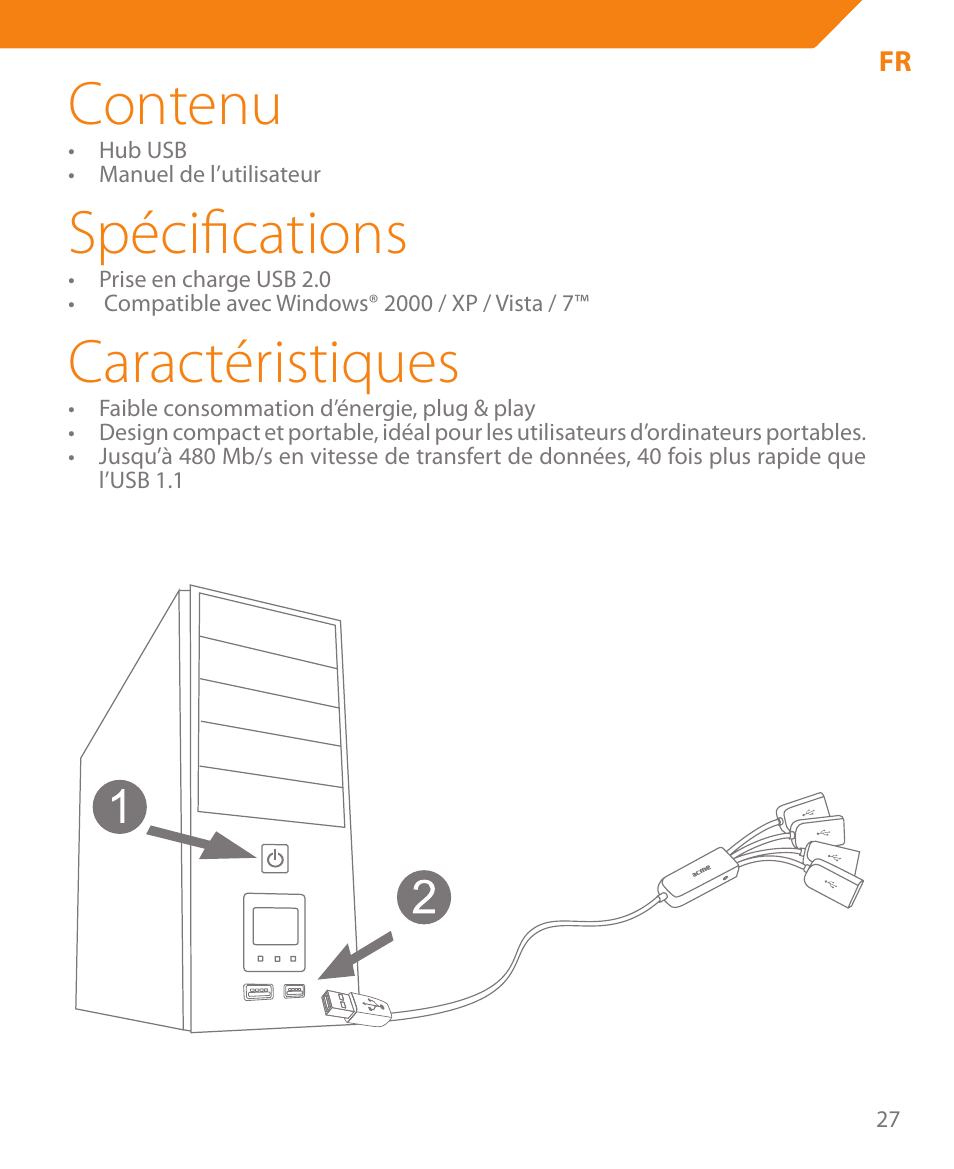 Contenu, Spécifications, Caractéristiques | Acme HB410 User Manual | Page 27 / 44