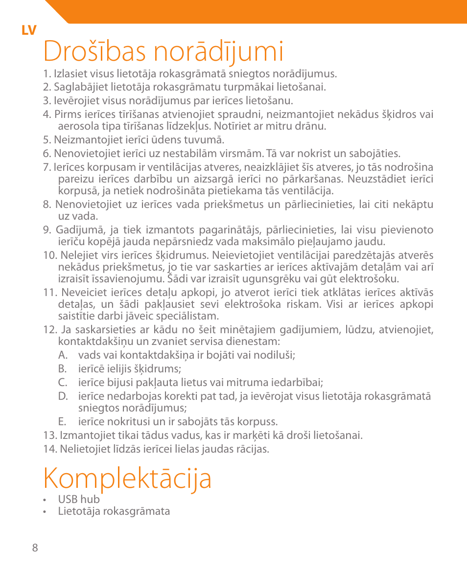 Drošības norādījumi, Komplektācija | Acme HB410 User Manual | Page 8 / 44