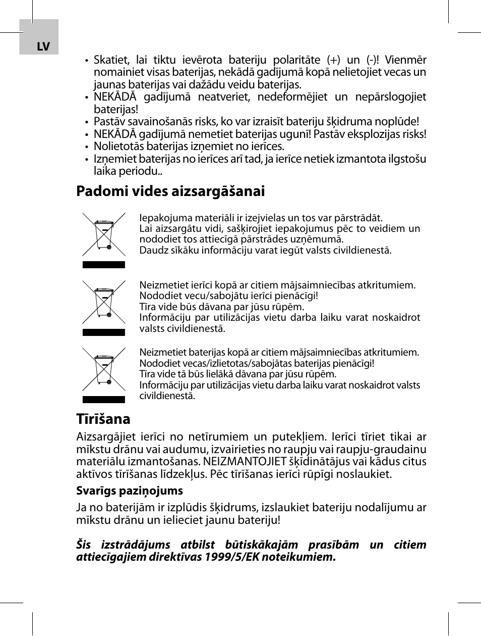 Padomi vides aizsargāšanai, Tīrīšana | Acme F100-01 User Manual | Page 14 / 72