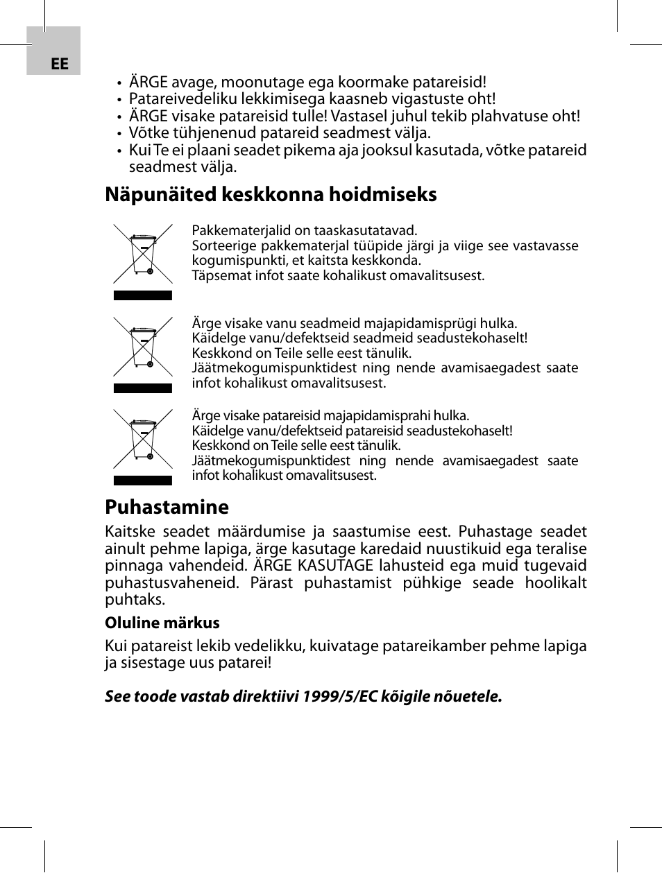 Näpunäited keskkonna hoidmiseks, Puhastamine | Acme F100-01 User Manual | Page 18 / 72