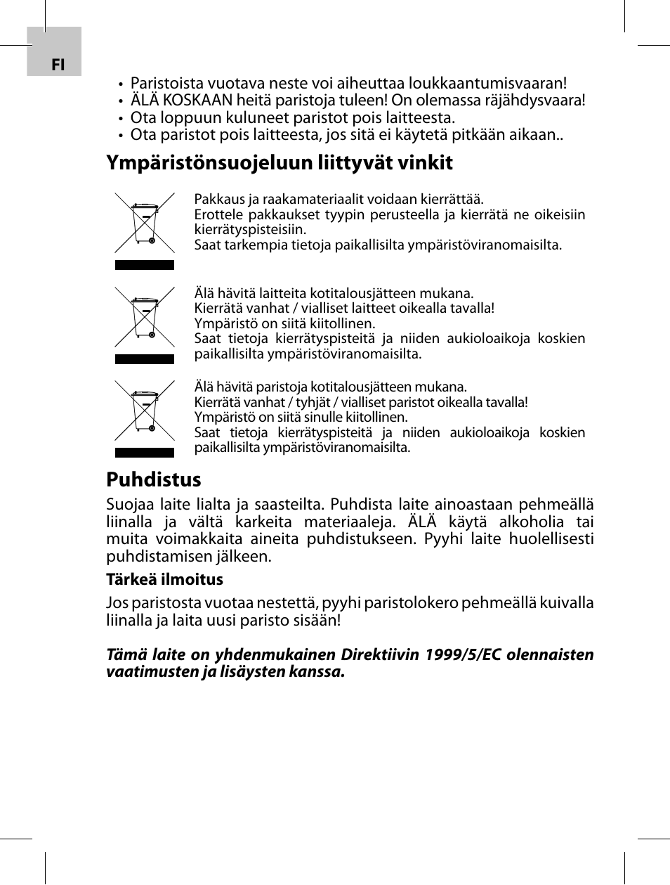 Ympäristönsuojeluun liittyvät vinkit, Puhdistus | Acme F100-01 User Manual | Page 30 / 72