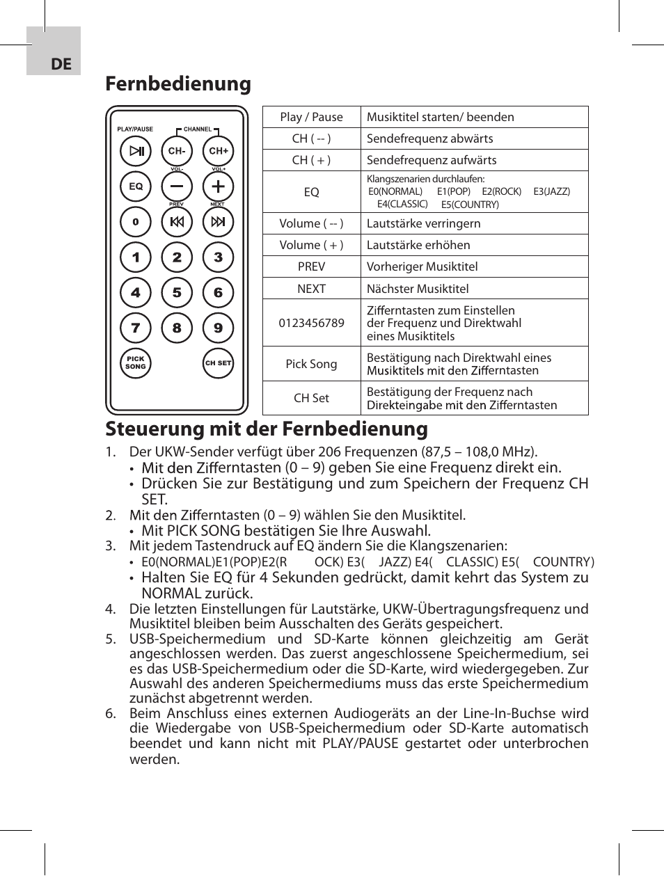 Fernbedienung, Steuerung mit der fernbedienung | Acme F100-01 User Manual | Page 36 / 72