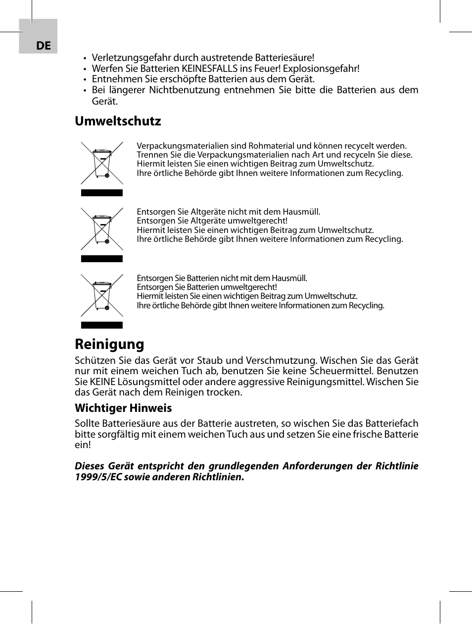 Reinigung, Umweltschutz | Acme F100-01 User Manual | Page 38 / 72