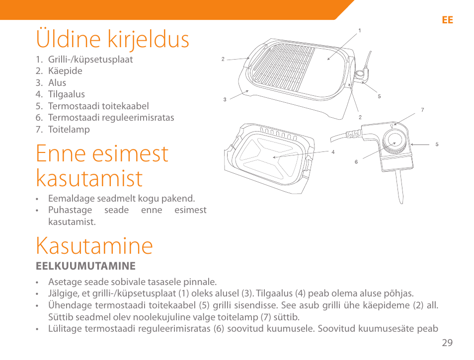 Üldine kirjeldus, Enne esimest kasutamist, Kasutamine | Acme GE200 User Manual | Page 29 / 102