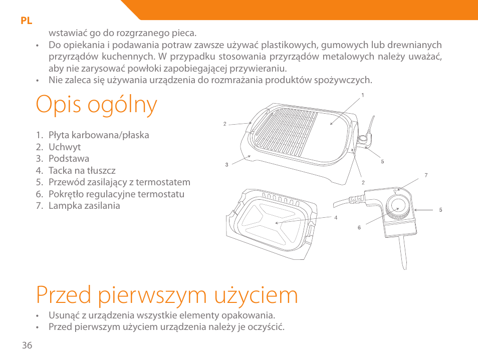 Opis ogólny, Przed pierwszym użyciem | Acme GE200 User Manual | Page 36 / 102