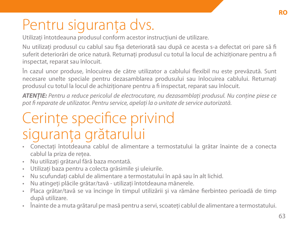 Pentru siguranţa dvs, Cerinţe specifice privind siguranţa grătarului | Acme GE200 User Manual | Page 63 / 102