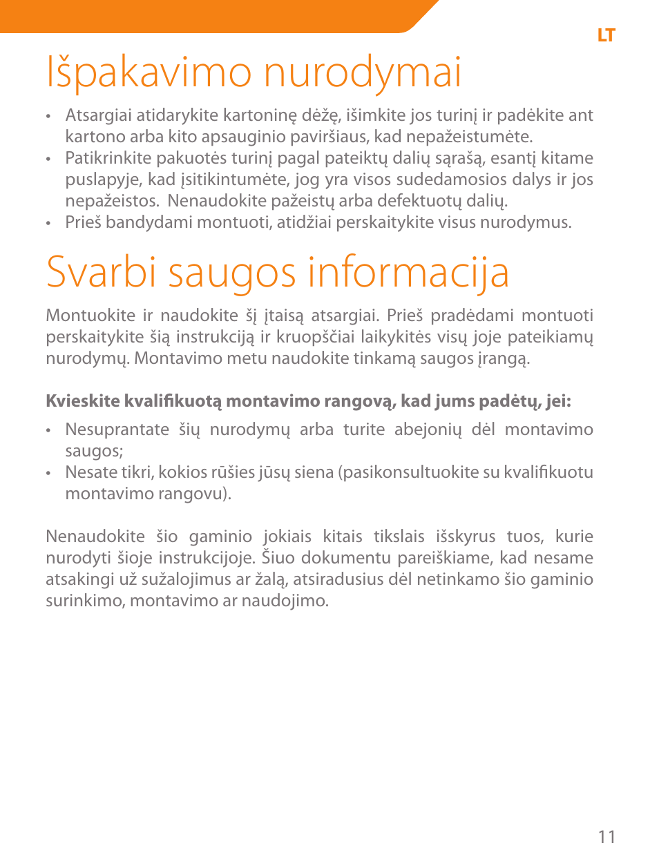 Išpakavimo nurodymai, Svarbi saugos informacija | Acme PLB103B User Manual | Page 11 / 102