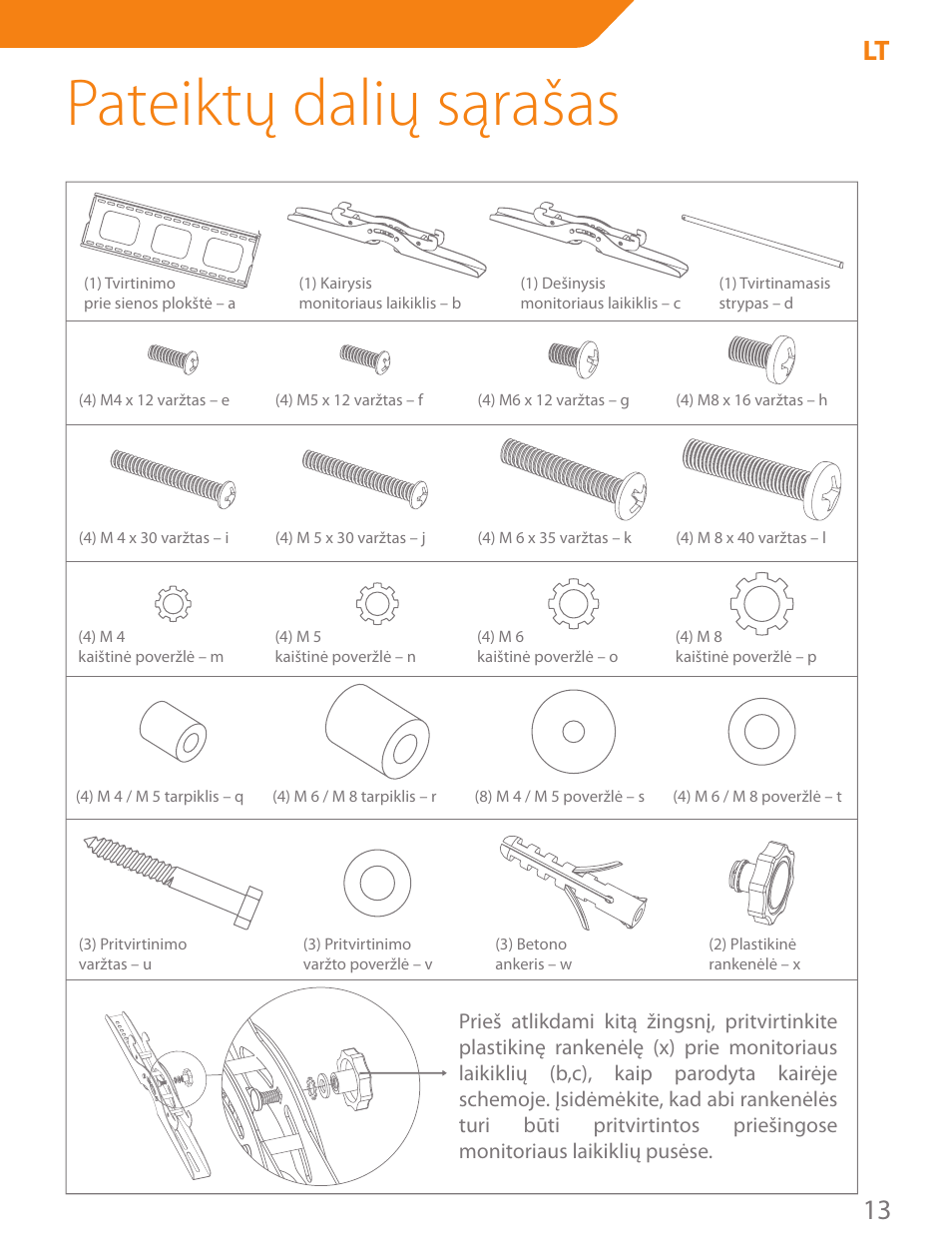 Pateiktų dalių sąrašas, 13 lt | Acme PLB103B User Manual | Page 13 / 102
