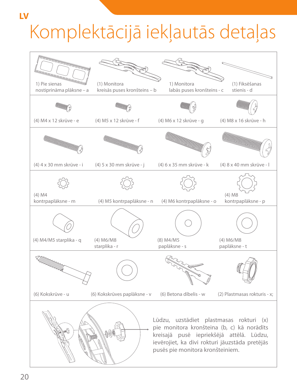 Komplektācijā iekļautās detaļas | Acme PLB103B User Manual | Page 20 / 102