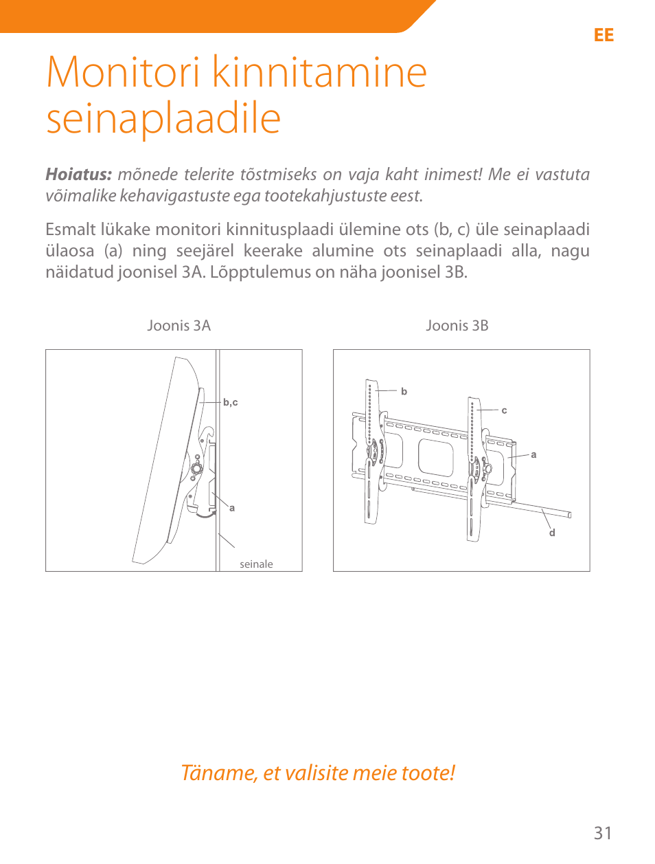 Monitori kinnitamine seinaplaadile | Acme PLB103B User Manual | Page 31 / 102