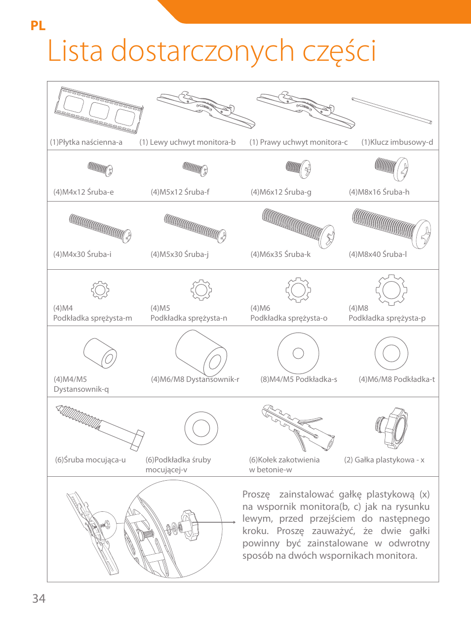 Lista dostarczonych części | Acme PLB103B User Manual | Page 34 / 102