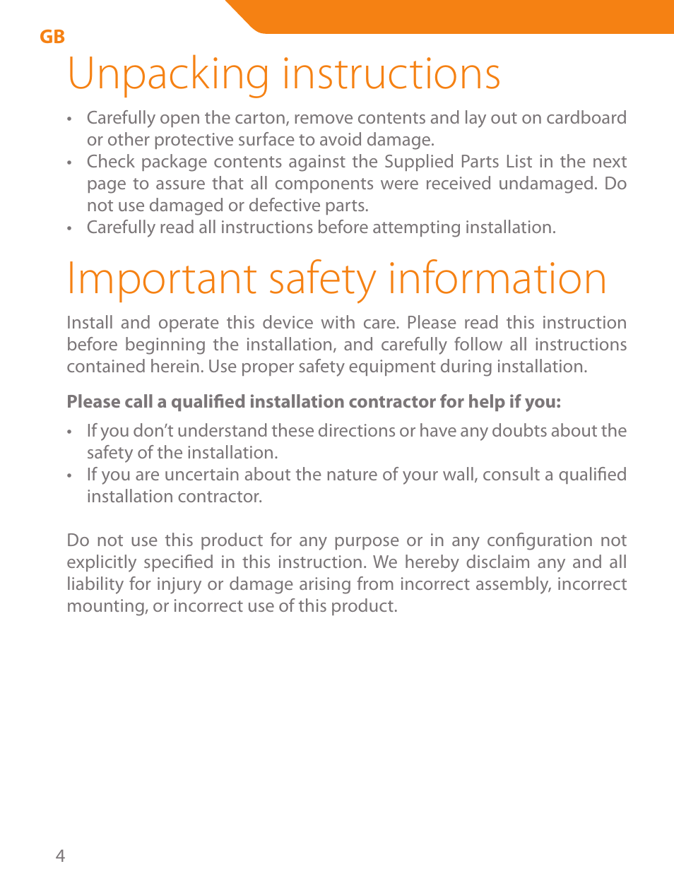 Unpacking instructions, Important safety information | Acme PLB103B User Manual | Page 4 / 102