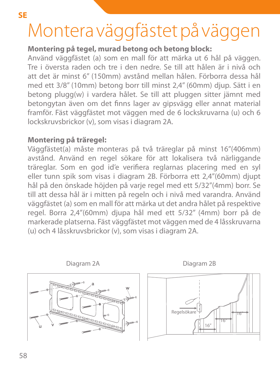 Montera väggfästet på väggen | Acme PLB103B User Manual | Page 58 / 102