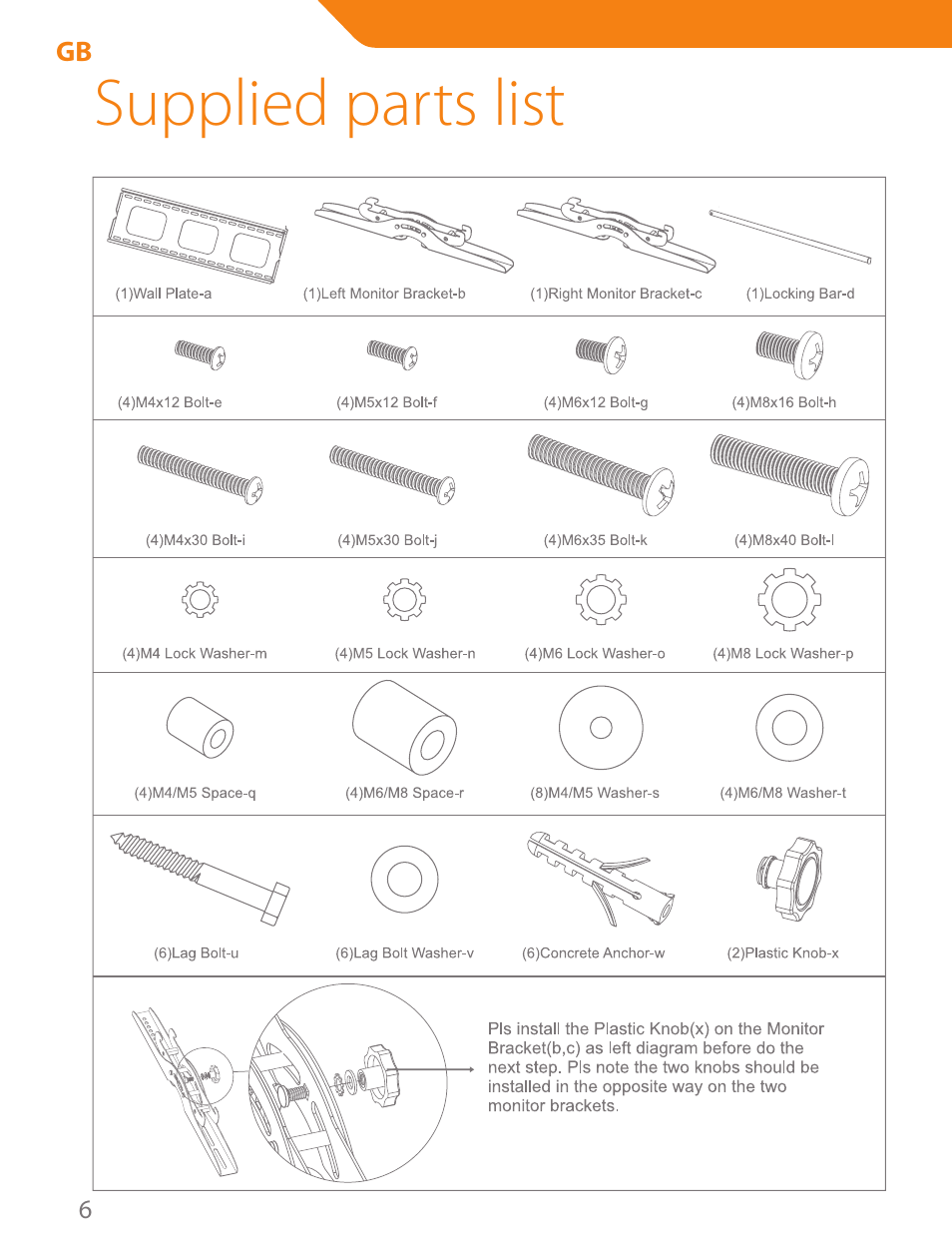 Supplied parts list | Acme PLB103B User Manual | Page 6 / 102