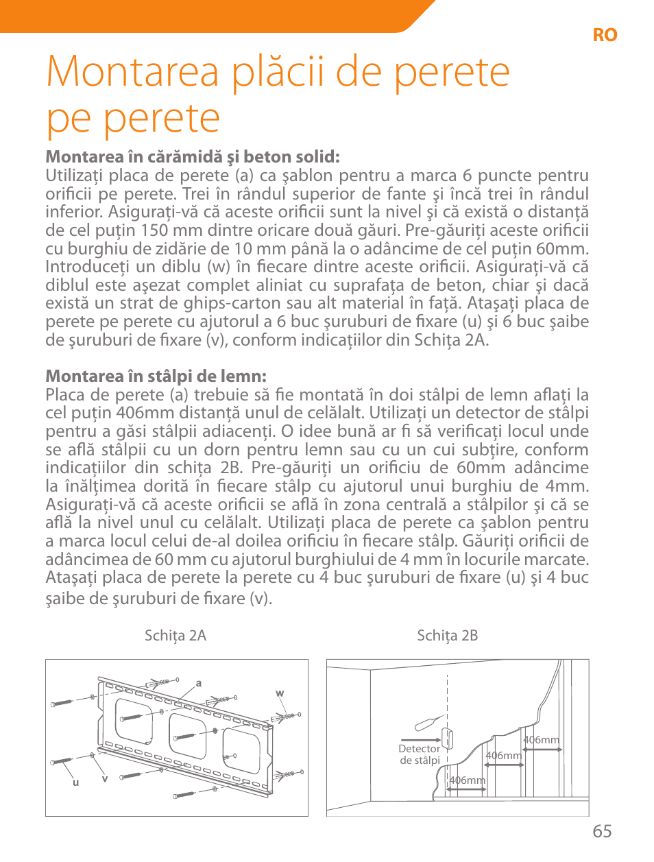 Montarea plăcii de perete pe perete | Acme PLB103B User Manual | Page 65 / 102