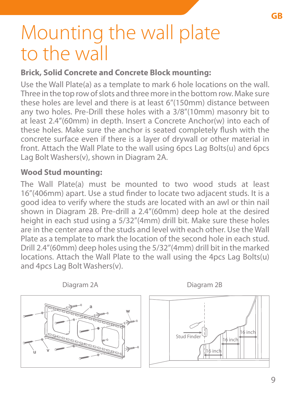 Mounting the wall plate to the wall | Acme PLB103B User Manual | Page 9 / 102