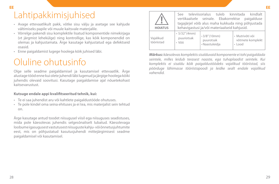 Lahtipakkimisjuhised, Oluline ohutusinfo | Acme PLB110S User Manual | Page 15 / 57