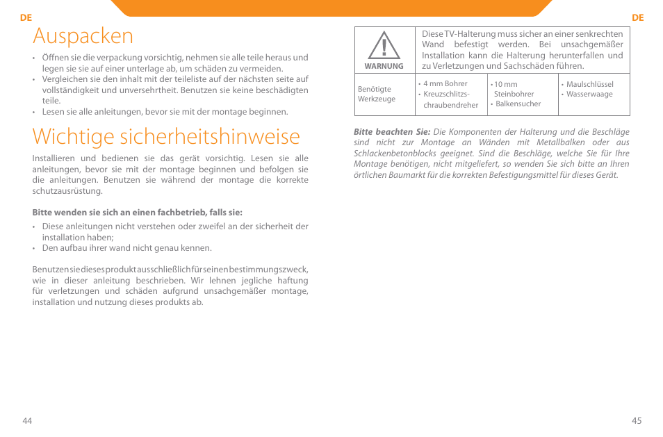 Auspacken, Wichtige sicherheitshinweise | Acme PLB110S User Manual | Page 23 / 57