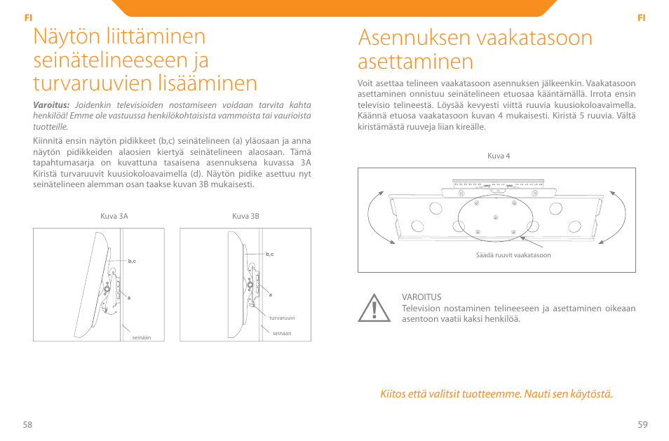 Asennuksen vaakatasoon asettaminen | Acme PLB110S User Manual | Page 30 / 57