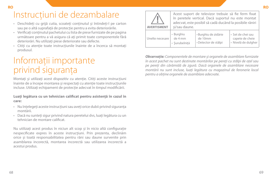 Instrucţiuni de dezambalare, Informaţii importante privind siguranţa | Acme PLB110S User Manual | Page 35 / 57