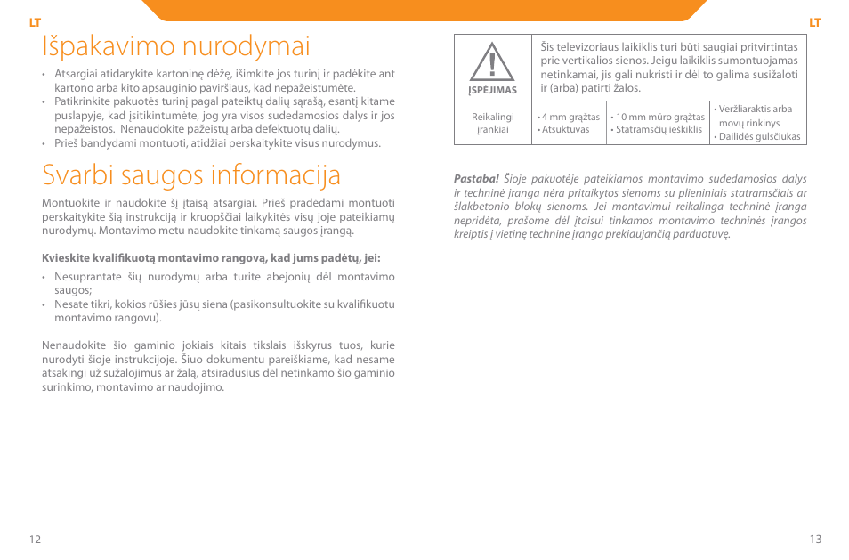 Išpakavimo nurodymai, Svarbi saugos informacija | Acme PLB110S User Manual | Page 7 / 57