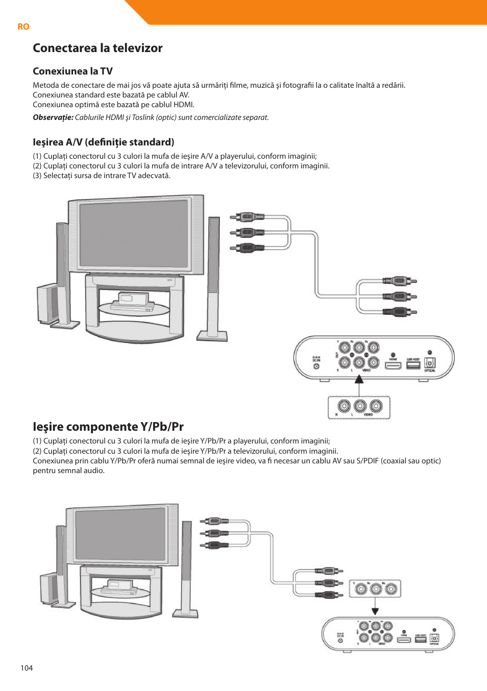 Conectarea la televizor, Ieşire componente y/pb/pr | Acme DP01 User Manual | Page 104 / 164