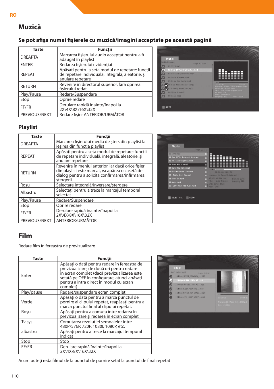 Muzică, Film, Playlist | Acme DP01 User Manual | Page 110 / 164