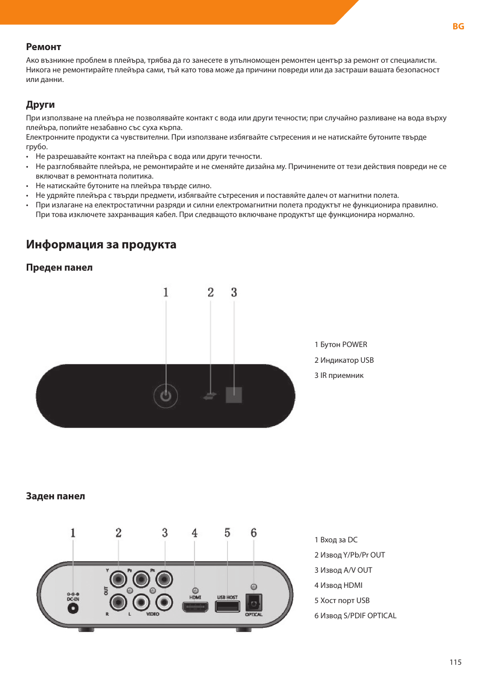Информация за продукта, Заден панел ремонт, Други | Преден панел | Acme DP01 User Manual | Page 115 / 164