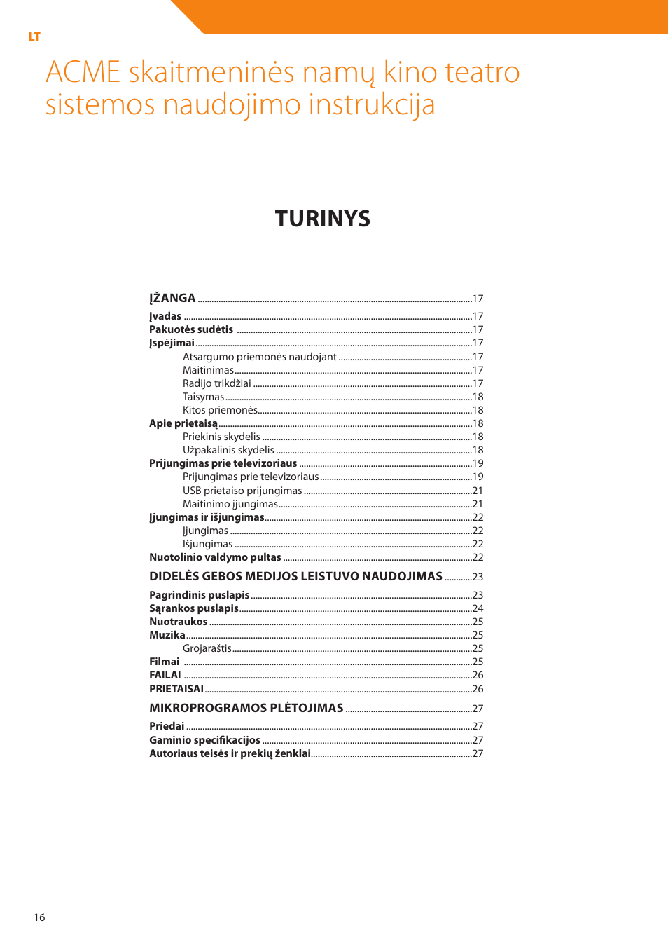Turinys | Acme DP01 User Manual | Page 16 / 164