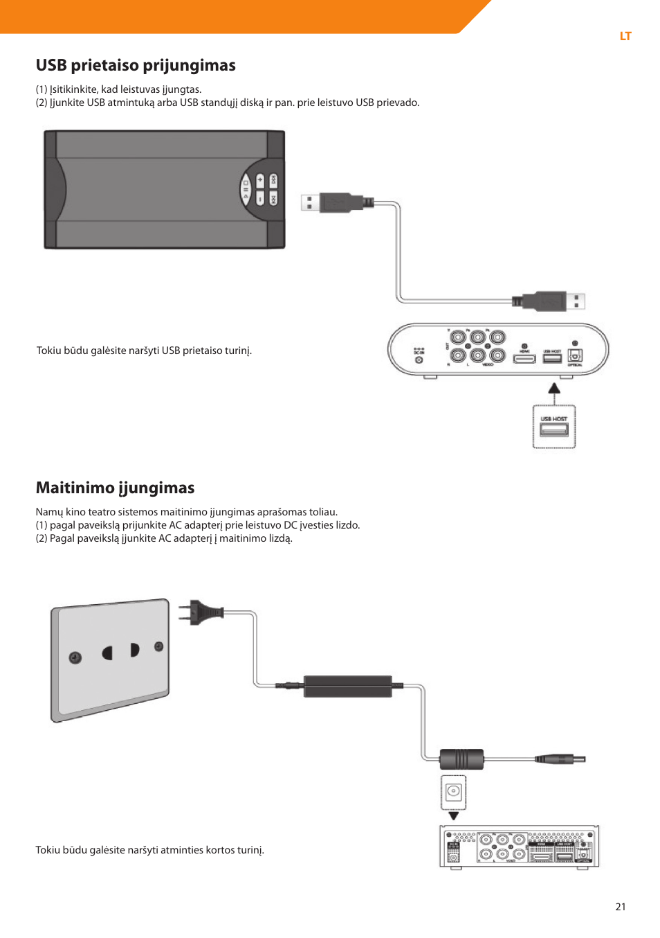Usb prietaiso prijungimas, Maitinimo įjungimas | Acme DP01 User Manual | Page 21 / 164