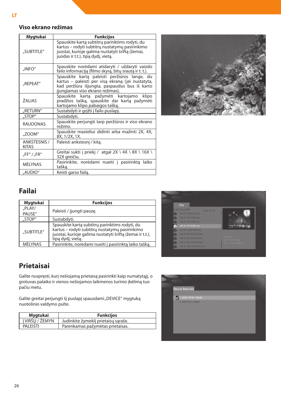 Failai, Prietaisai, Viso ekrano režimas | Acme DP01 User Manual | Page 26 / 164
