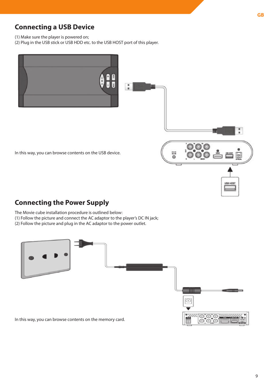 Connecting a usb device, Connecting the power supply | Acme DP01 User Manual | Page 9 / 164