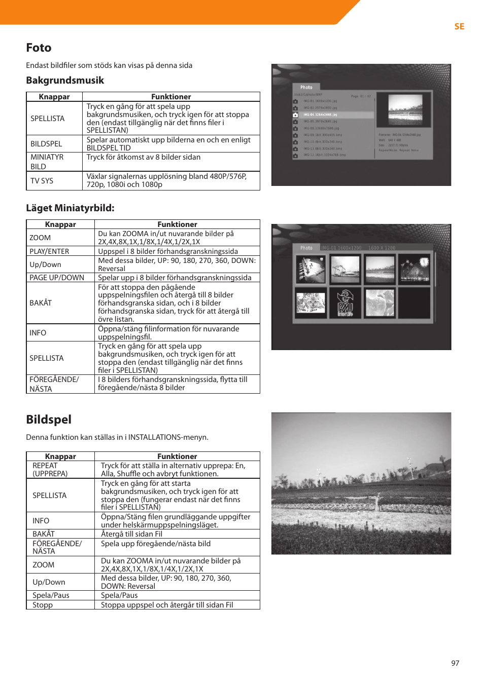 Foto, Bildspel, Bakgrundsmusik | Läget miniatyrbild | Acme DP01 User Manual | Page 97 / 164