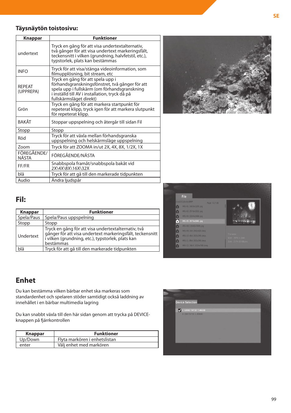 Enhet, Täysnäytön toistosivu | Acme DP01 User Manual | Page 99 / 164