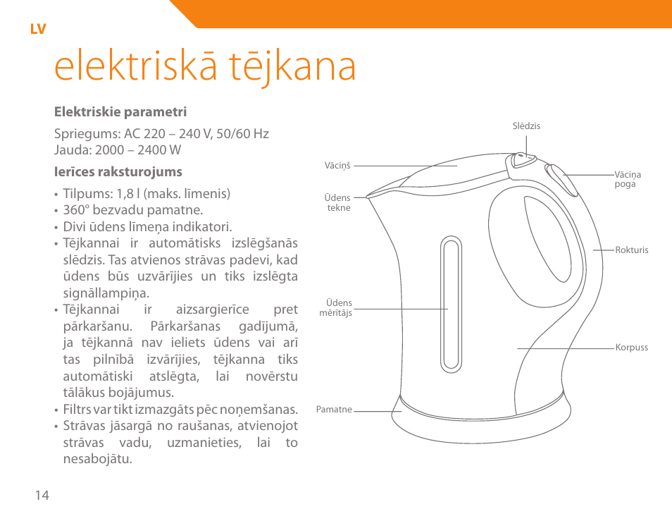 Elektriskā tējkana | Acme KE-200 User Manual | Page 14 / 76