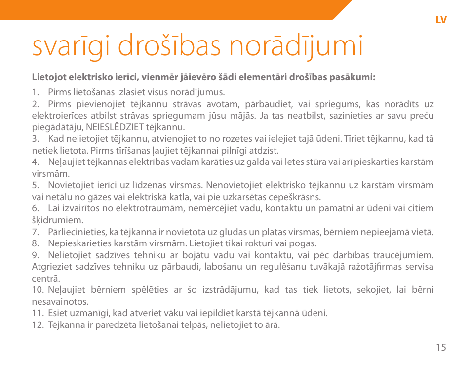 Svarīgi drošības norādījumi | Acme KE-200 User Manual | Page 15 / 76