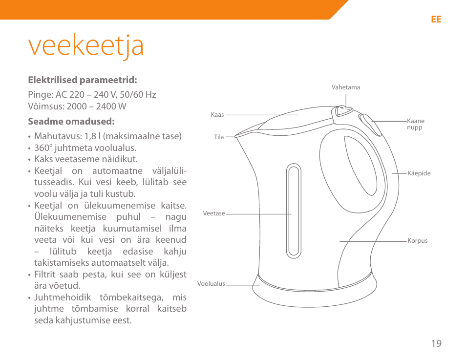 Veekeetja | Acme KE-200 User Manual | Page 19 / 76