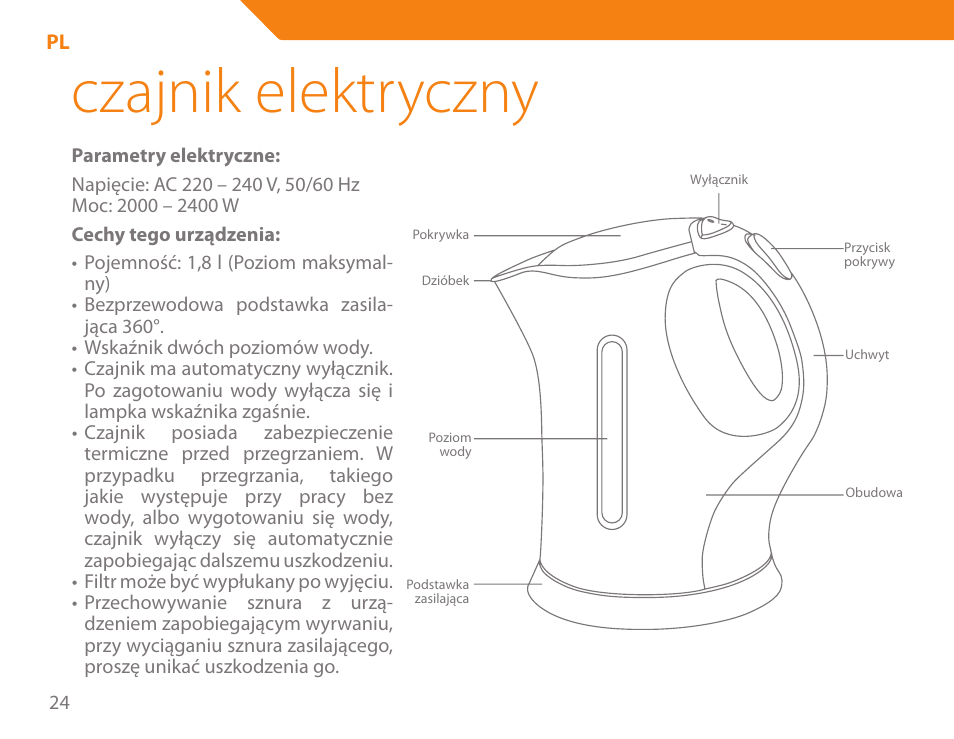 Czajnik elektryczny | Acme KE-200 User Manual | Page 24 / 76