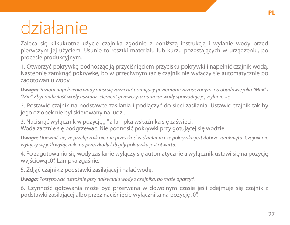 Działanie | Acme KE-200 User Manual | Page 27 / 76