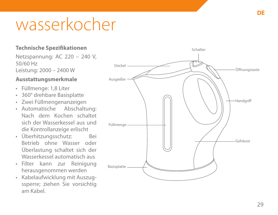 Wasserkocher | Acme KE-200 User Manual | Page 29 / 76