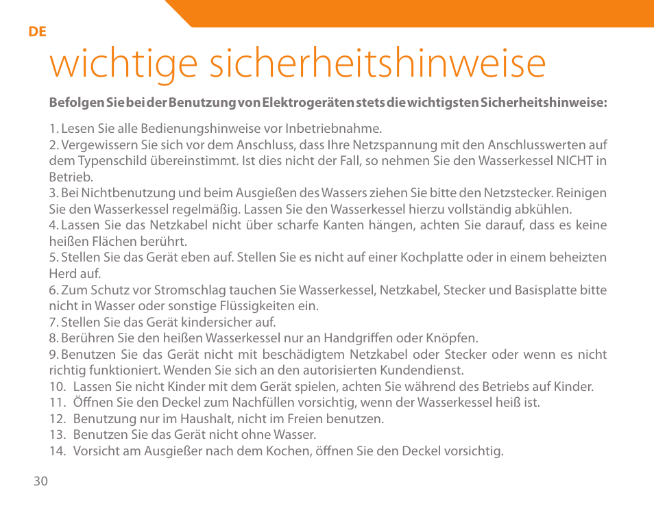 Wichtige sicherheitshinweise | Acme KE-200 User Manual | Page 30 / 76