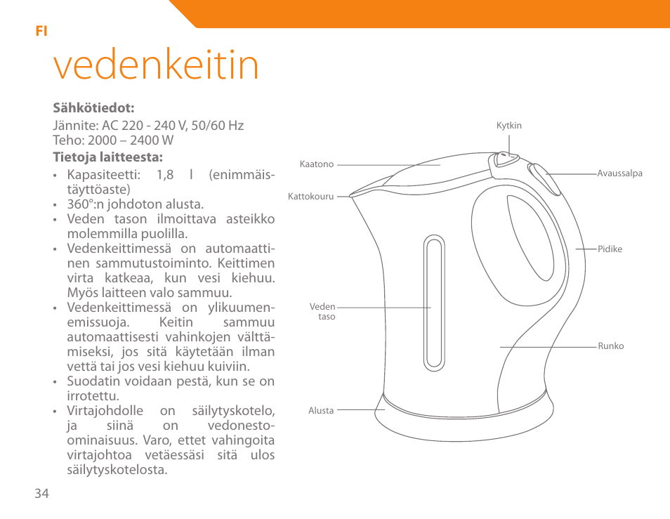 Vedenkeitin | Acme KE-200 User Manual | Page 34 / 76