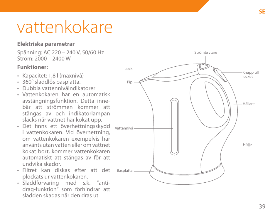 Vattenkokare | Acme KE-200 User Manual | Page 39 / 76