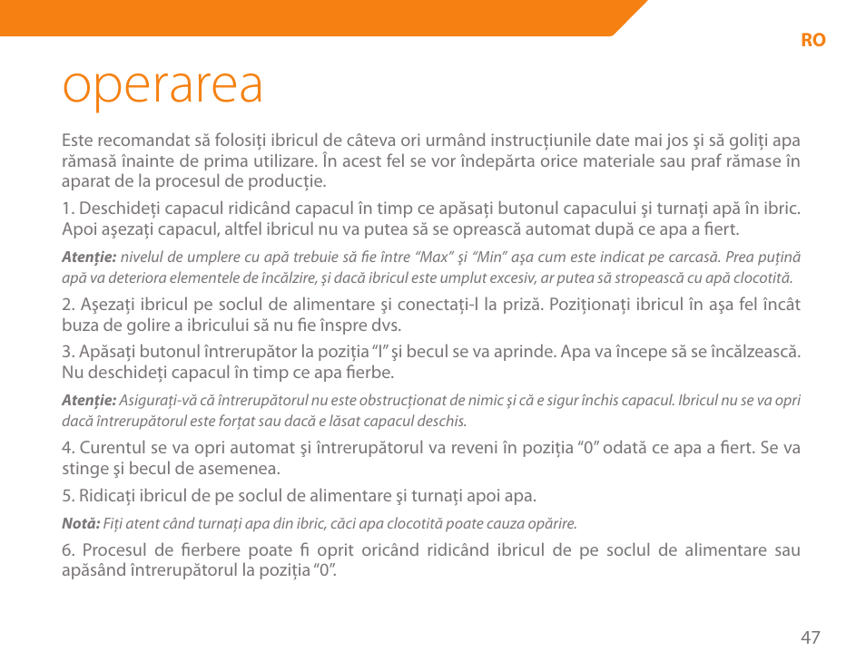 Operarea | Acme KE-200 User Manual | Page 47 / 76