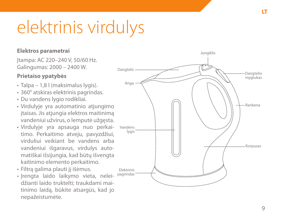 Elektrinis virdulys | Acme KE-200 User Manual | Page 9 / 76
