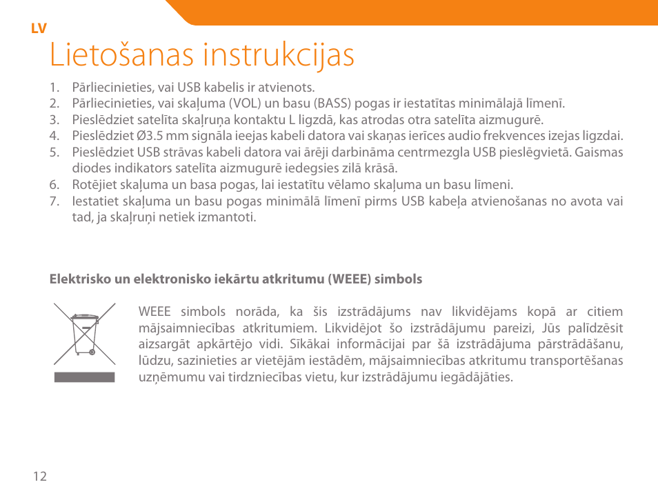 Lietošanas instrukcijas | Acme SS111 User Manual | Page 12 / 56
