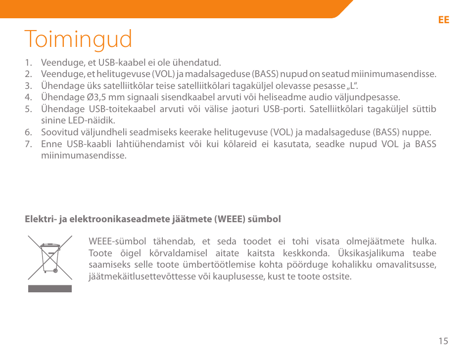 Toimingud | Acme SS111 User Manual | Page 15 / 56