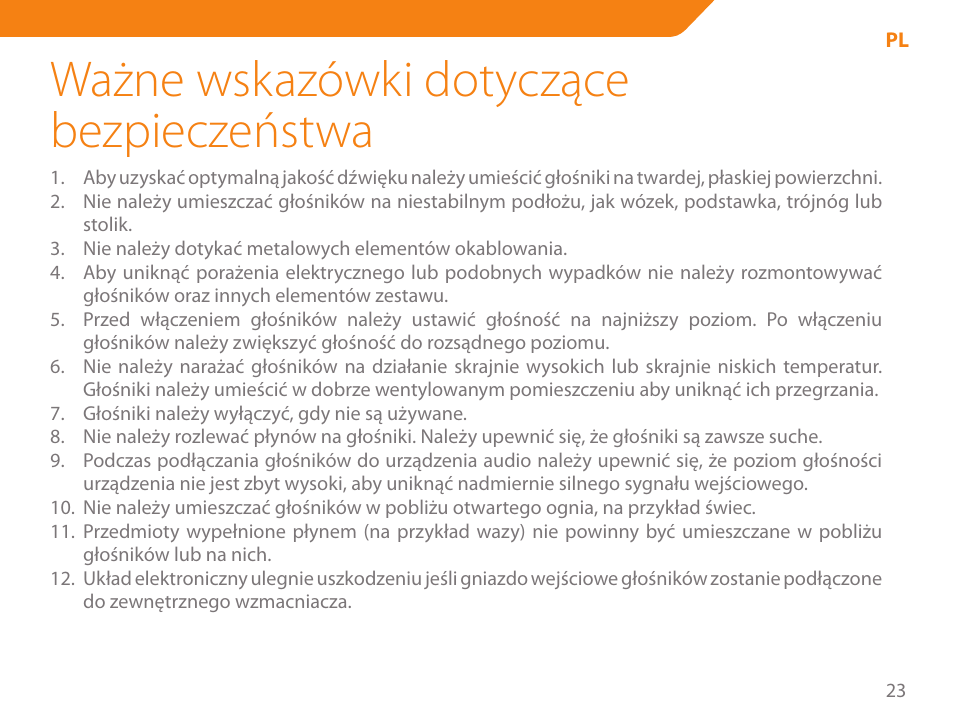 Ważne wskazówki dotyczące bezpieczeństwa | Acme SS111 User Manual | Page 23 / 56