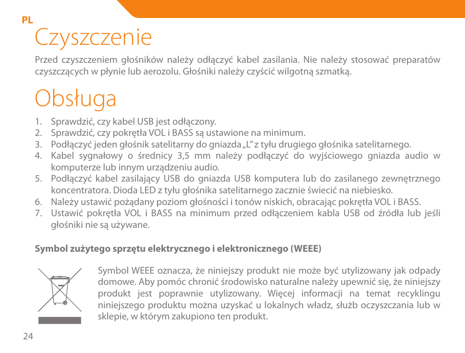Czyszczenie, Obsługa | Acme SS111 User Manual | Page 24 / 56