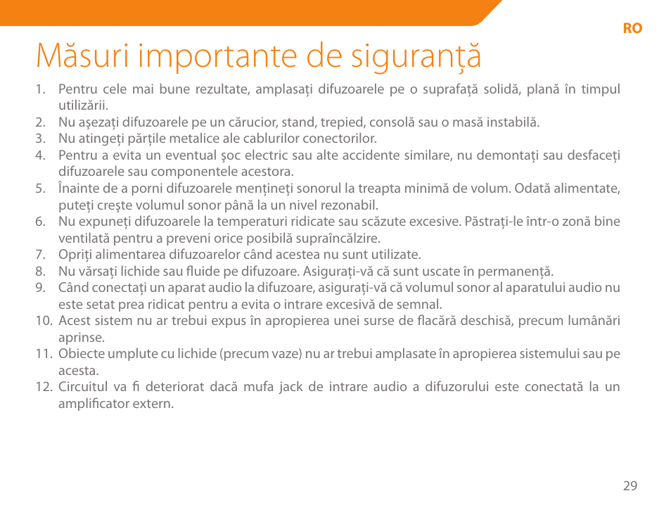 Măsuri importante de siguranţă | Acme SS111 User Manual | Page 29 / 56